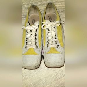 Donald Pliner Sport Shoes with square toe. Yellow, grey and pink.
